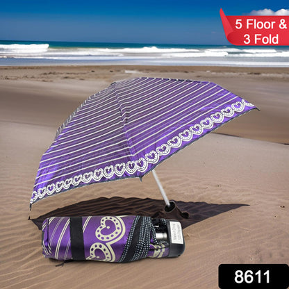 3-Fold  5 Floor Sun Protective Solid Foldable Umbrella (1 Pc)