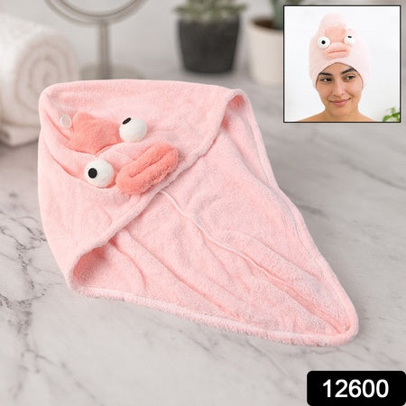 Softmicrofiber Cartoon Design Hair Drying Towel Wrap With Button Closure (1 Pc)