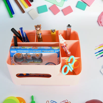 Tissue Paper Storage Holder Stationery Storage Remote Control Decorative Pen Pencil Napkin Mobile Phone Multi-Function Desk Storage Organizer For Home And Office (6 Compartment)