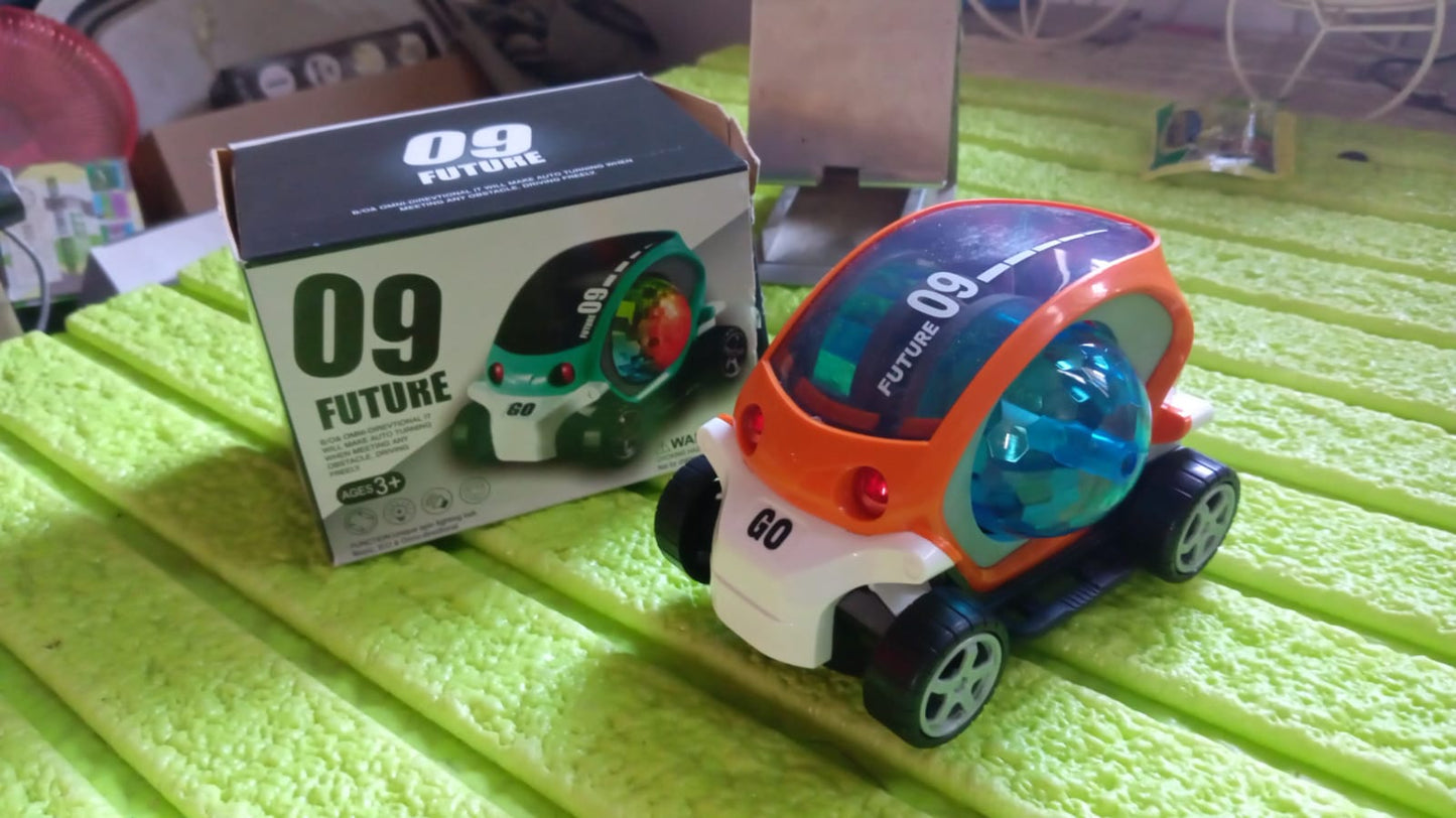 Plastic 360 Degree Rotating Stunt Car Toy For Kids - Bump And Go Action With 4D Lights And Music Plastic Mini Car With Disco Ball (1 Pc  Battery Not Included)