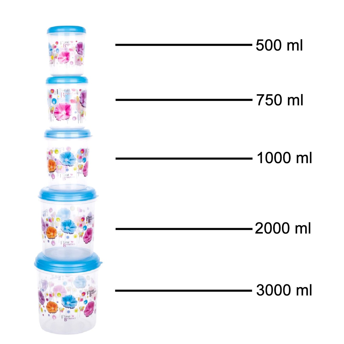 Plastic Transparent Container Air Tight Dabba Set (3000Ml 2000Ml 1000Ml 750Ml 500Ml)