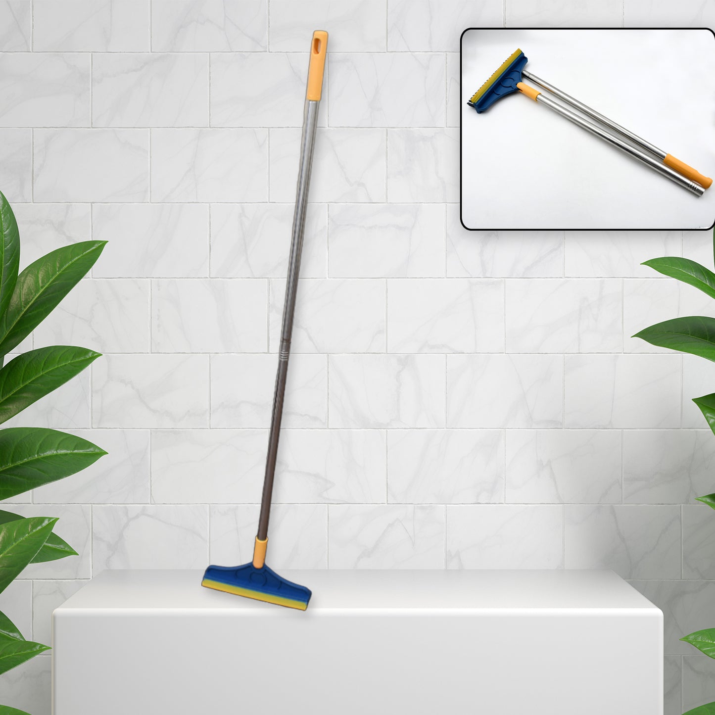 2 In 1 Cleaning Brush Long Handle Floor Brush Rotatable Cleaning Brush For Bathroom Kitchen 120 Degree Triangular Rotating Brush Head With Wiper