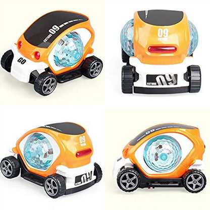 Plastic 360 Degree Rotating Stunt Car Toy For Kids - Bump And Go Action With 4D Lights And Music Plastic Mini Car With Disco Ball (1 Pc  Battery Not Included)
