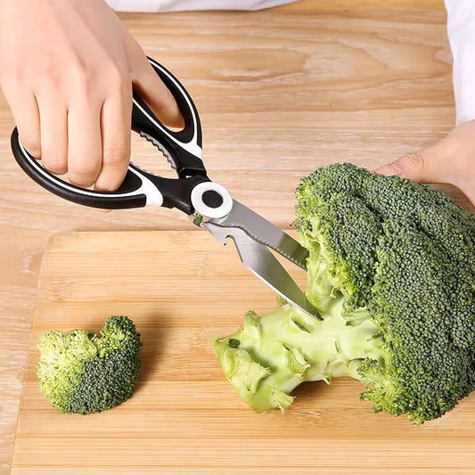 3 In1 Multi-Function Kitchen Household For Vegetables Fruit Cheese  Meat Slices With Bottle Opener Stainless Steel Sea Food Scissor (1 Pc )