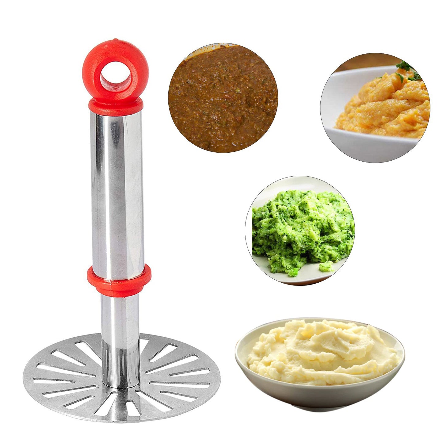 Ganesh Potatopav Bhaji Masher With Plastic Handle Silver  Plastic - Oval Pav Masher Potato 1-Piece Smasher Handle Multicolor