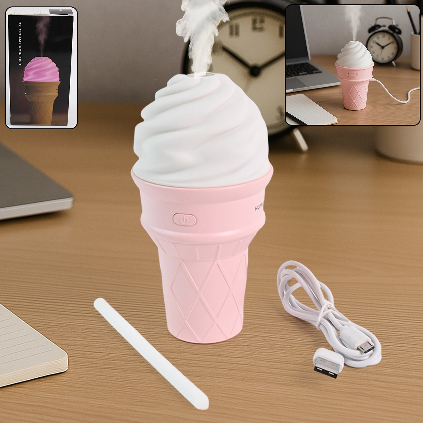 Ice Cream Cone Shape Air Freshener Humidifier (1Pc  Pink)
