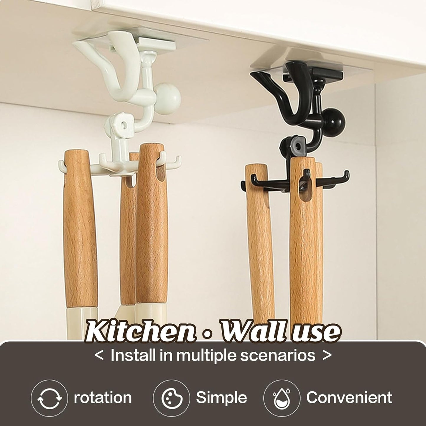 360 Degree Rotating Figure 6 Claw Kitchen Utensils Holder Hook Organizerkitchen Rack Non-Punching And Trace Sticky Hook For Bathroom Door Wall White (1 Pc )