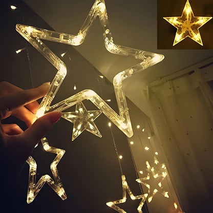 12 Stars Led Curtain String Lights With 8 Flashing Modes For Home Decoration Diwali  Wedding Led Christmas Light Indoor And Outdoor Light Festival Decoration  (Warm White)