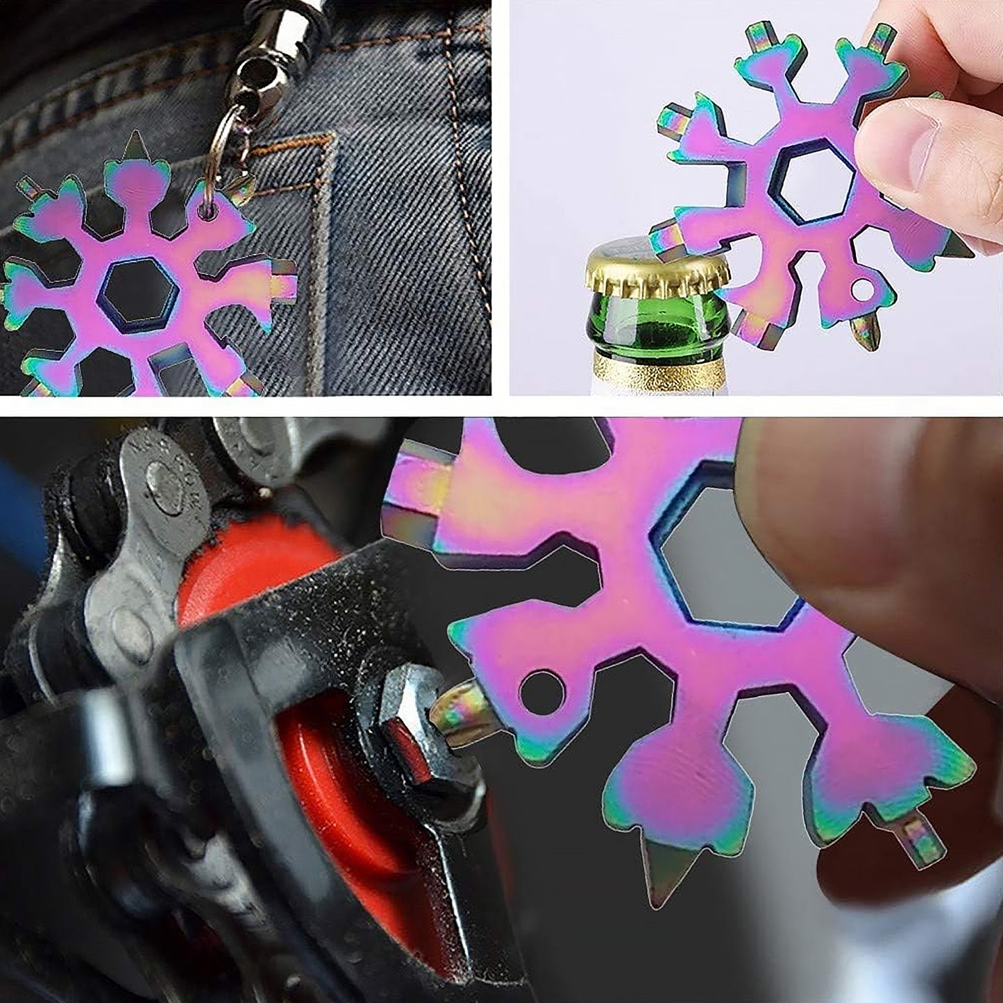 Durable  Portable 18 In 1 Snowflake Multi-Tool Snowflake Bottle Opener Flat Phillips Screwdriver Kit Wrench