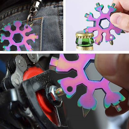 Durable  Portable 18 In 1 Snowflake Multi-Tool Snowflake Bottle Opener Flat Phillips Screwdriver Kit Wrench