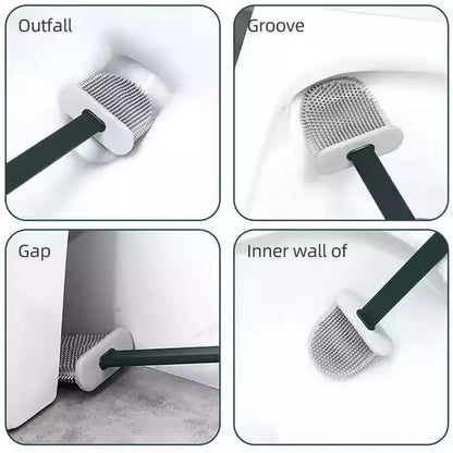 Portable Silicone Toilet Brush With Holder Flex Toilet Brush - Wall Mounted Anti-Drip Set Toilet Cleaner Brush  Non-Slip Long Handle Toilet Brush Pack Of 1
