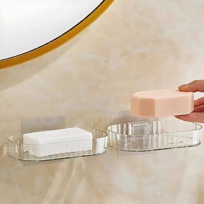 Selfadhesive Transparent Wall Mounted Soap Dish Holder (2 Pc)