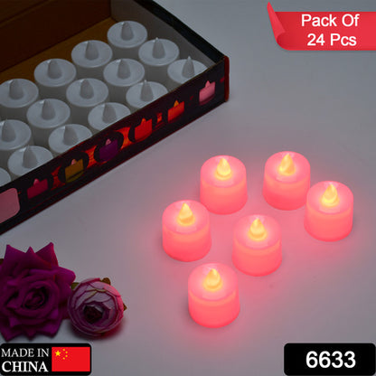 Red Flameless Led Tealights Smokeless Plastic Decorative Candles - Led Tea Light Candle For Home Decoration (Pack Of 24)