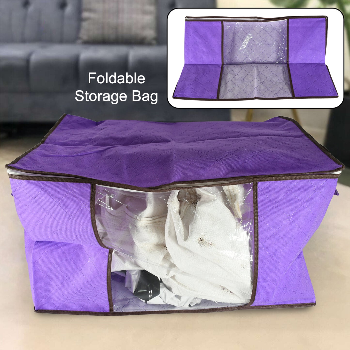 Clothing Storage Bag With Zipper Non-Woven Storage Bag For Storing The Clothes And Sarees.