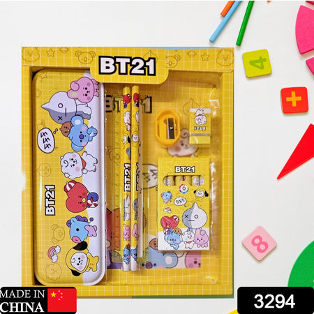 Stationery Kit For Kids - Stationery Set Includes Metal Pencil Box Sharpener Pencil And Eraser Set School Supply Set Birthday Return Gift For Kids Boys Girls (12 Pc Set)