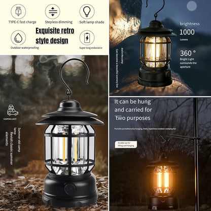 Led Camping Light Retro Style Lighting Battery Type-C Rechargeable (1 Pc)