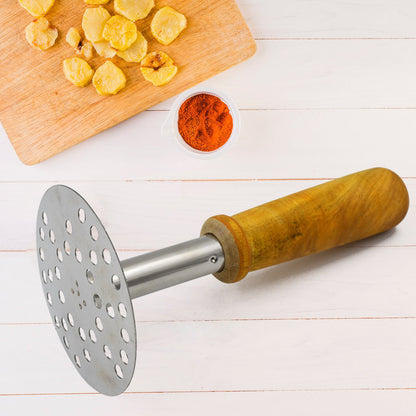 Highgrade Stainless Steel Potato Masher Paubhaji  Pav Bhaji Masher With Wooden Handle (1 Pc)