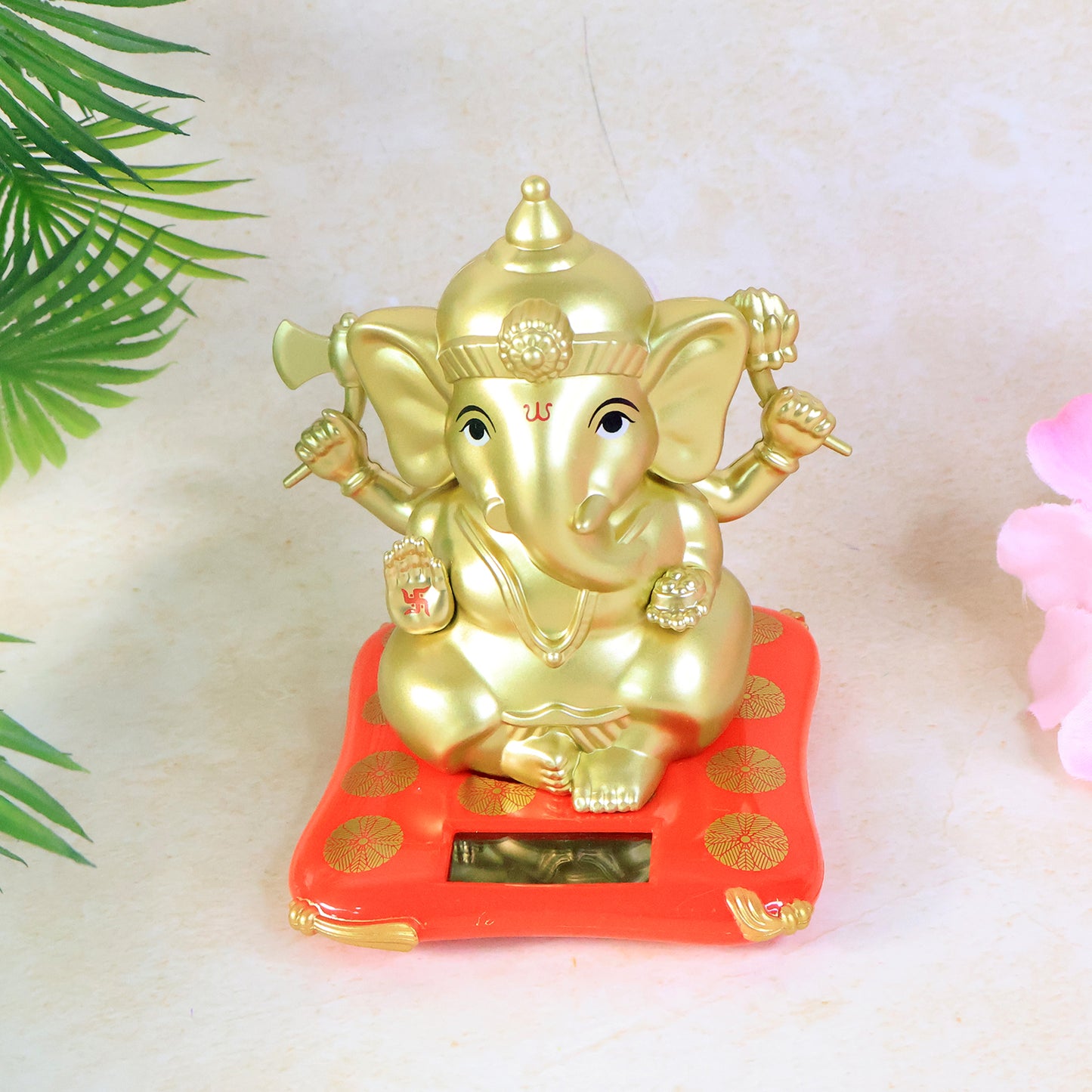 Decorative Religious Large Lord Ganesha Idol With Solar-Powered Base (1 Pc)