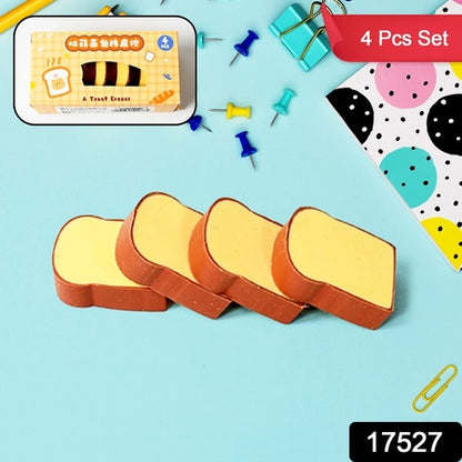 3D Toast Bread Shape Eraser For Kids Cartoons Erasers Toast Bread Erasers Bread Shaped Eraser For Students Gift Cute Fun Food Pencil Erasers For School Classroom Stationery For Boys  Girls (4 Pcs Set)