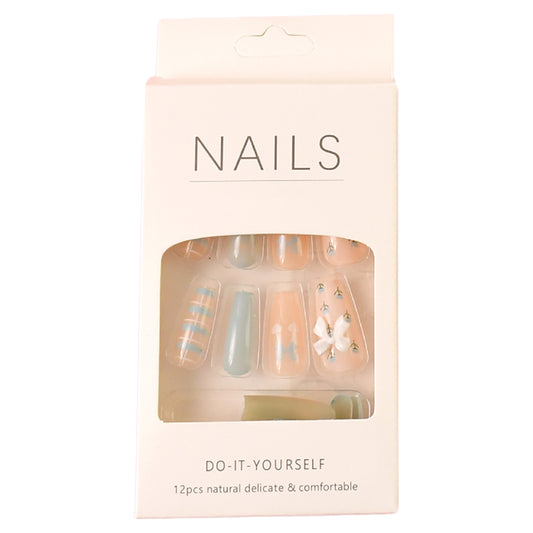 Reusable Press-On Artificial Nails With Adhesive Stickers (12 Pc)