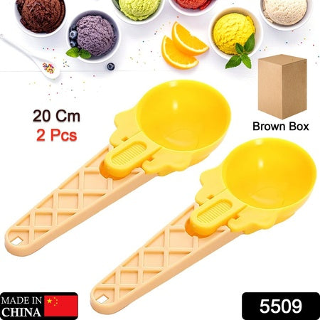 Ice Cream Spoons 2Pcs Plastic Water Melon Scoopers With Trigger Dipper And Adults For Summer Party Ice Cream Scoop Food Serving Spoon Kitchen Tools Ice Cream Digging Spoon Household Spoons Cupcake Spoons Aps Fruit Ball Player (2 Pc)