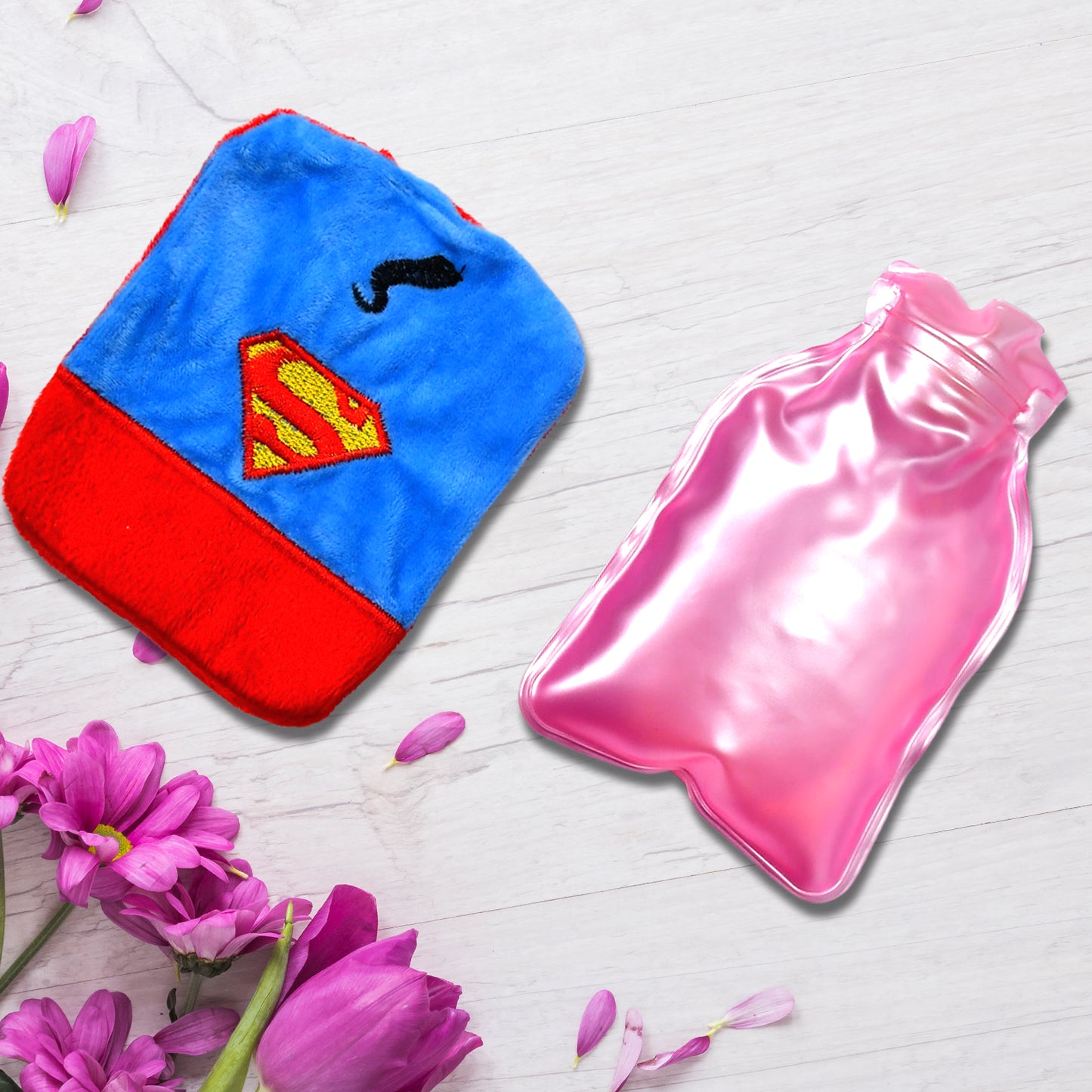 Superman Print Small Hot Water Bag With Cover For Pain Relief Neck Shoulder Pain And Hand Feet Warmer Menstrual Cramps.