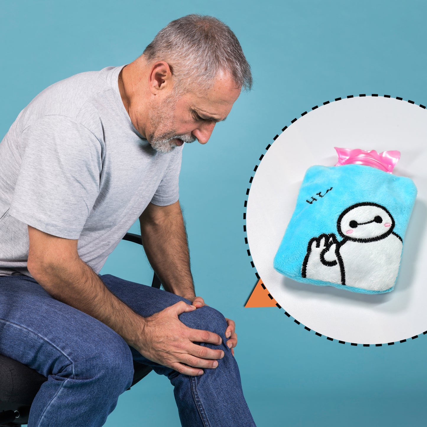 Blue Baymax Small Hot Water Bag With Cover For Pain Relief Neck Shoulder Pain And Hand Feet Warmer Menstrual Cramps.