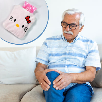 White Hello Kitty Small Hot Water Bag With Cover For Pain Relief Neck Shoulder Pain And Hand Feet Warmer Menstrual Cramps.