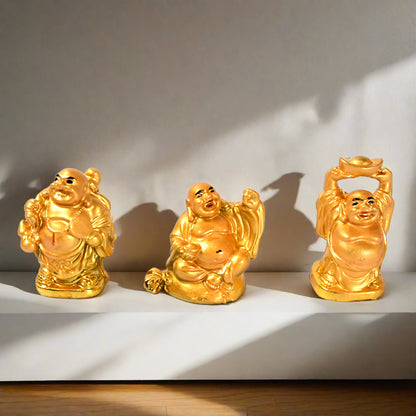 Golden Laughing Buddha Set Of Six Pieces Statue For Happiness Wealth  Good Luck Decor For Wealth And Success (6 Pcs Set)