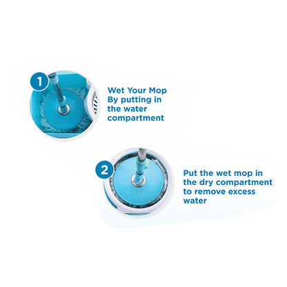 Spin Mop With Bigger Wheels And Plastic Auto Fold Handle For 360 Degree Cleaning