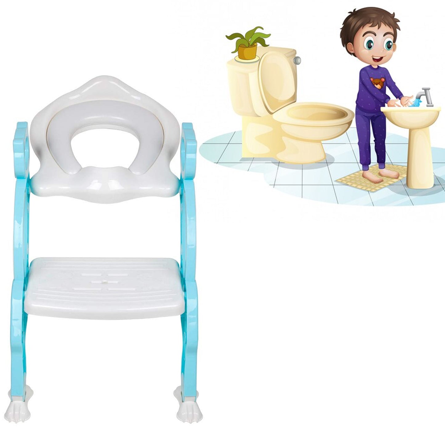 2 In 1 Potty Training Toilet Seat With Step Stool Ladder For Boy And Girl Baby Toddler Kid Childrens Toilet Training Seat Chair With Soft Padded Seat And Sturdy Non-Slip Wide Step Make Potty Easier For Your Kids (Multi-Color)
