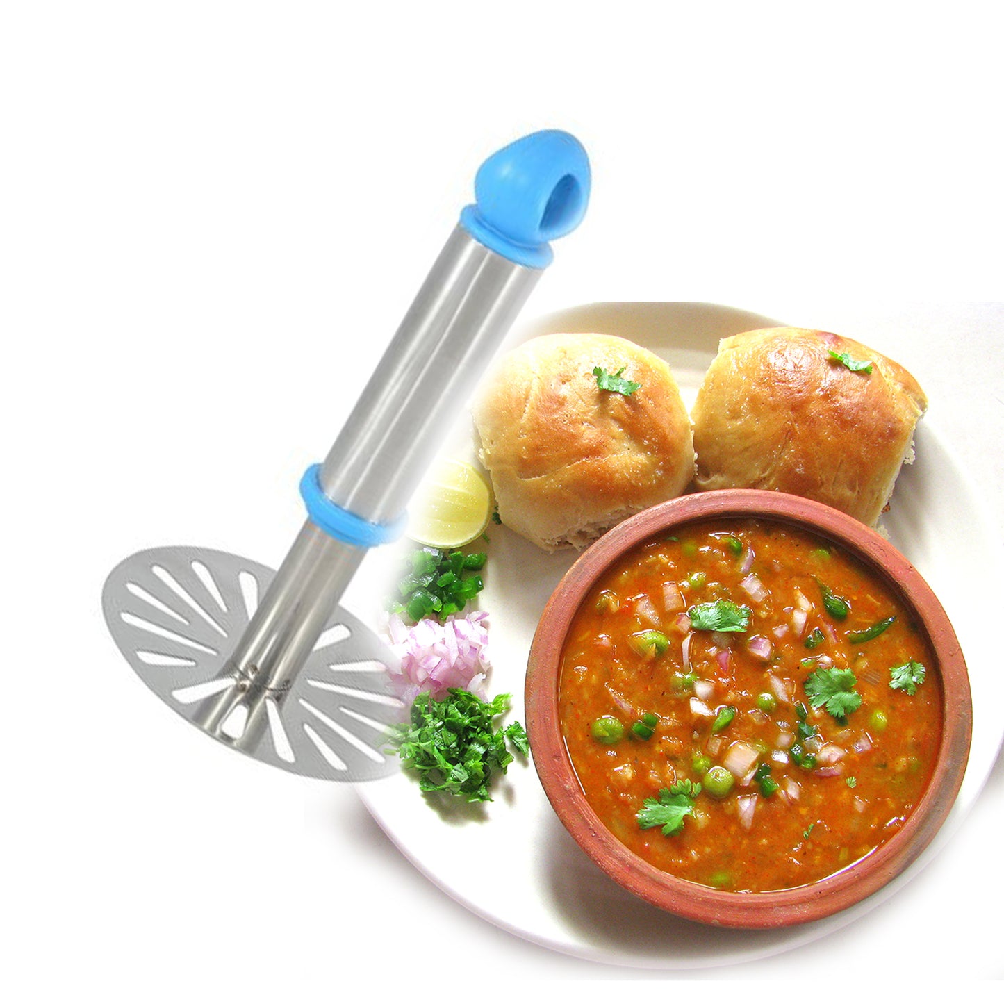 Ganesh Potatopav Bhaji Masher With Plastic Handle Silver  Plastic - Oval Pav Masher Potato 1-Piece Smasher Handle Multicolor