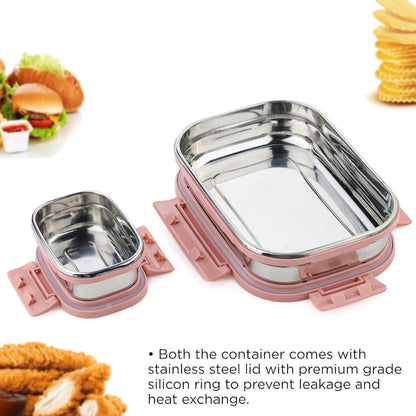 Premium Stainless Steel Leak Proof Air Tight Lunch Boxes (900Ml+200Ml Approx  2 Pc Set)