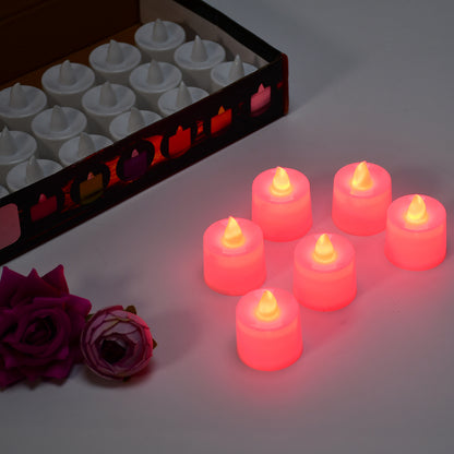 Red Flameless Led Tealights Smokeless Plastic Decorative Candles - Led Tea Light Candle For Home Decoration (Pack Of 24)