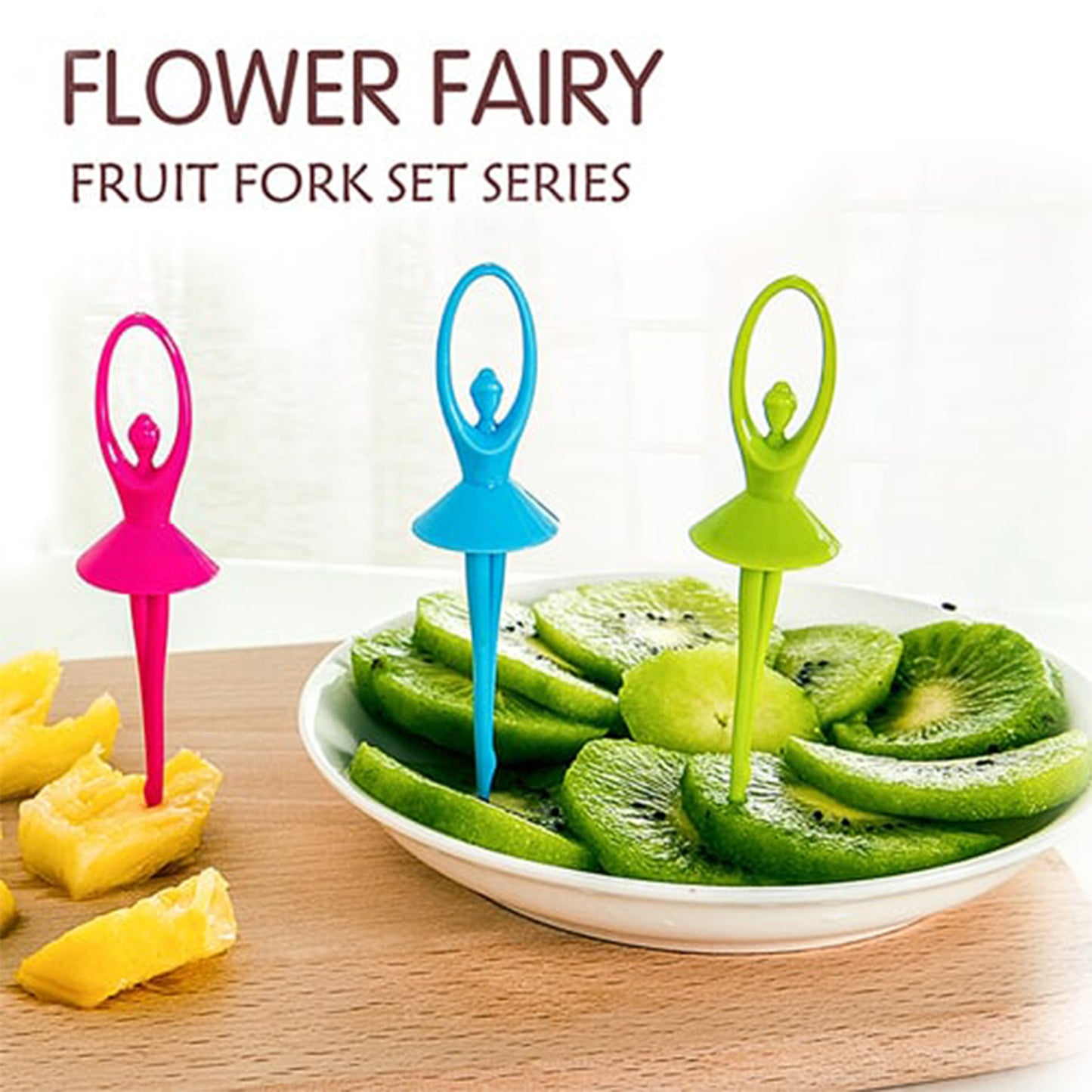 Dancing Doll Fruit Fork Cutlery Set With Stand Set Of 6.