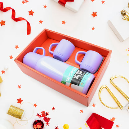 Vacuum Flask Set Stainless Steel Thermos With 3 Cup Creative Gift Set With Cover Handle Portable Car Water Bottle Set (Approx 500Ml)