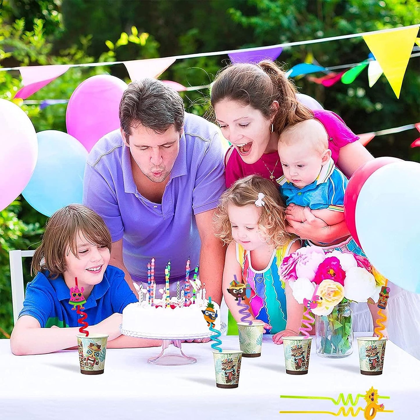 Reusable Straws Are Perfect For Kids Summer Parties. Plastic Straws Reusable Drinking Straws With Cartoon Decoration For Kids Birthday Party Favorsnbspor Other Summer Celebration (4 Pc Set)