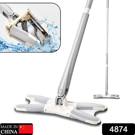 X Shape Mop Or Floor Cleaning Hands-Free Squeeze Microfiber Flat Mop System 360 Flexible Head Wet And Dry Mop For Home Kitchen With 1 Super-Absorbent Microfiber Pads.
