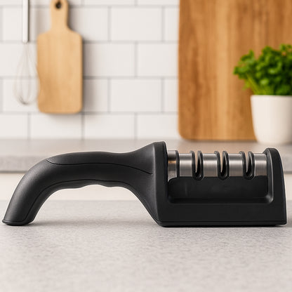 Manual Red Knife Sharpener 3 Stage Sharpening Tool For Ceramic Knife And Steel Knives.