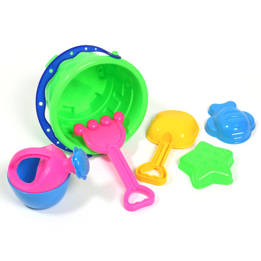 Sand Game Castle Building Plastic Beach Toy Set For Kids Summer Fun Creative Activity Playset Gardening Tool With Accessories  Bucket-Pack Of 6 Pcs