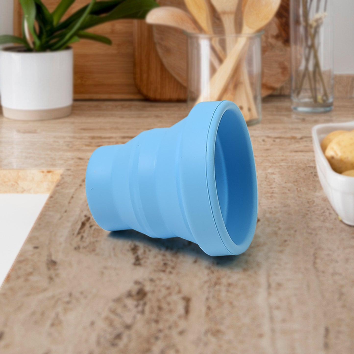 Roundsilicone Foldable Glass Foldable Travel Mug Without Lid (1 Pc)