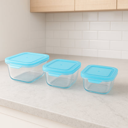 Premium Quality 3-Piece Square Glass Food Storage Container  Bowl Set
