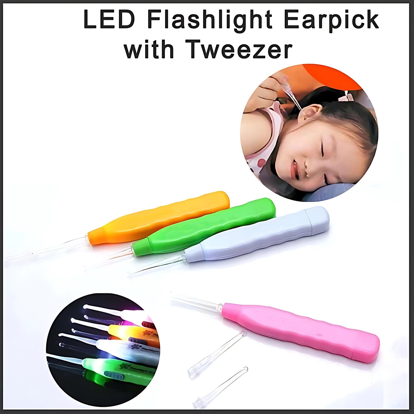 Whiteled Flashlight Earpick With Tweezer (1 Pc)