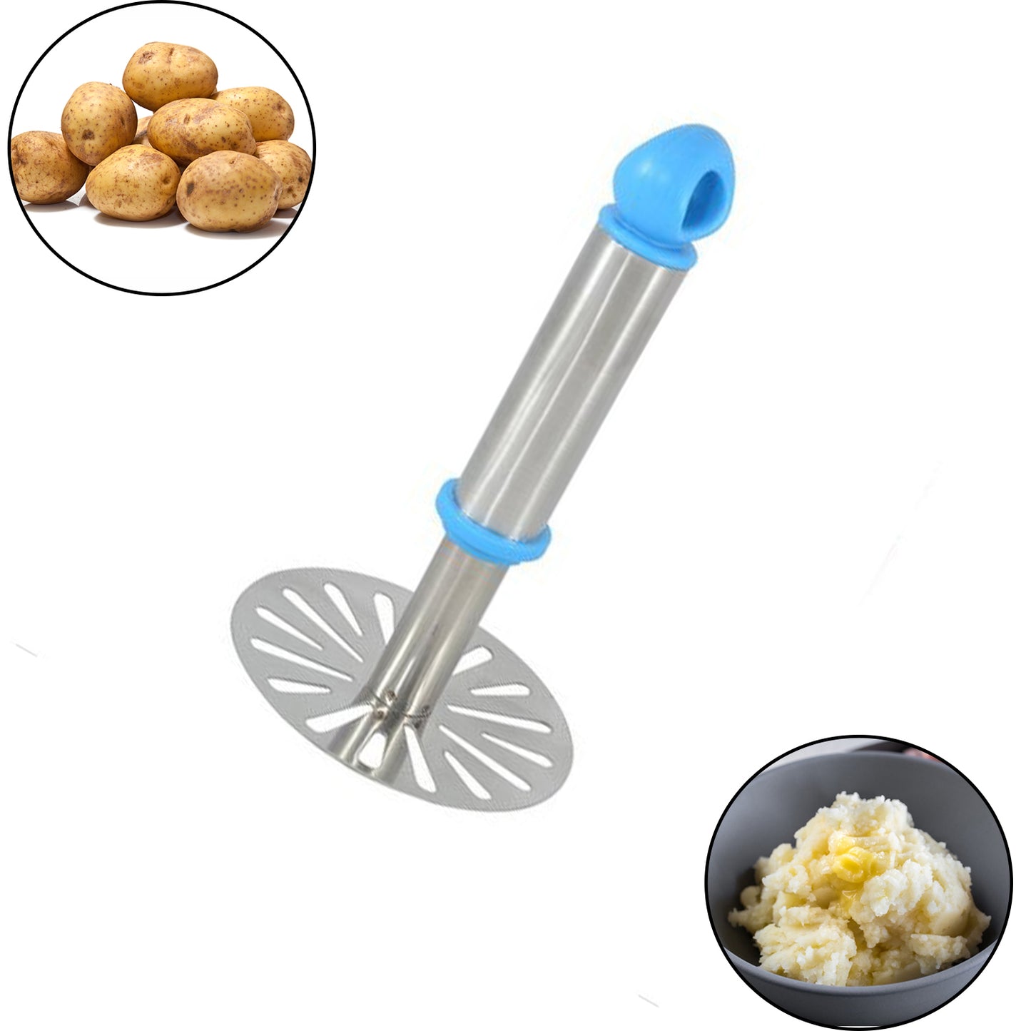 Ganesh Potatopav Bhaji Masher With Plastic Handle Silver  Plastic - Oval Pav Masher Potato 1-Piece Smasher Handle Multicolor