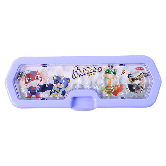 Cartoon Character Printed Plastic Pencil Box With Built-In Maze Puzzle Game (1 Pc)