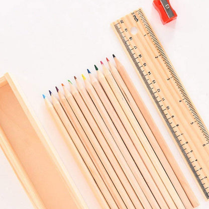 Colorful Wooden Pencil Set With Pencil Box Ruler Sharpener For For Kids Artist Architect