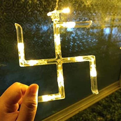 Swastik Om Curtain Decorative Lights String Lights With 12 Hanging Props138 Led Diwali Decoration Items For Home Decor Night Light Room Lights For Bedroom Balcony Decor.
