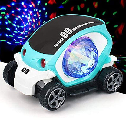 Plastic 360 Degree Rotating Stunt Car Toy For Kids - Bump And Go Action With 4D Lights And Music Plastic Mini Car With Disco Ball (1 Pc  Battery Not Included)
