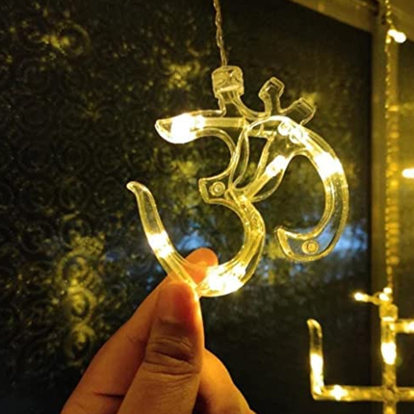 Swastik Om Curtain Decorative Lights String Lights With 12 Hanging Props138 Led Diwali Decoration Items For Home Decor Night Light Room Lights For Bedroom Balcony Decor.