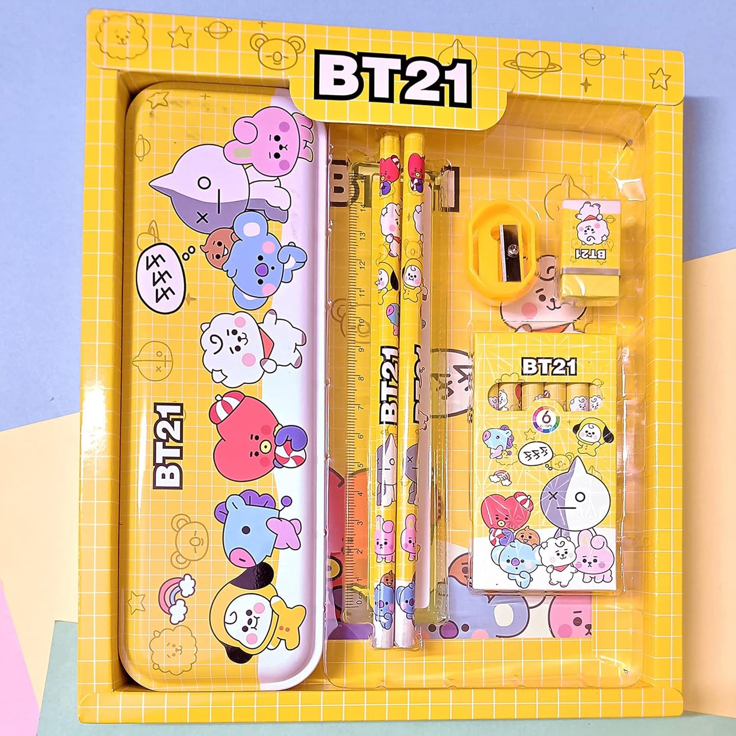 Stationery Kit For Kids - Stationery Set Includes Metal Pencil Box Sharpener Pencil And Eraser Set School Supply Set Birthday Return Gift For Kids Boys Girls (12 Pc Set)